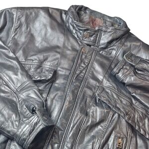 VTG Dash Men's 54 Black German Leather Bomber Biker Moto Jacket‎